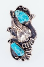 Sterling Silver Navajo Turquoise Ring with Metalwork Accents Size 5 - $103.94