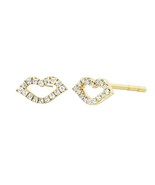 0.11 CT Round Natural Diamond Lips Shape Stud Earrings 14K Yellow Gold F... - £93.17 GBP