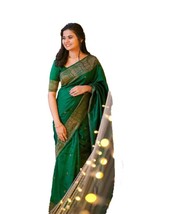 Women&#39;s Kanjivaram Soft Silk Saree With Blouse Piece - £14.86 GBP