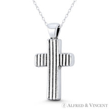 Rustic Striped Christian Latin Cross Charm Pendant Oxidized .925 Sterling Silver - £12.74 GBP+