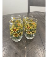 Vintage Sunflower Daisy Juice Tumbler Glass 6 oz. 4 inches Tall Set Of 4 - $40.32 CAD