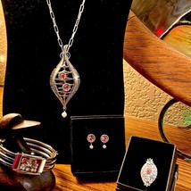 Vtg OOAK &quot;Reinvented&quot; necklace Set - Modernist Design with Pearls &amp; Rhinestones - $50.00