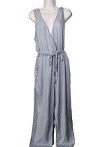 Altar&#39;d State Chambray Semi Wide Leg Jumpsuit Size L Blue Belted Pockets... - £22.67 GBP