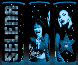 Glow in the Dark Selena Quintanilla Tejano Singer Purple Dress Star Cup Tumbler - £18.15 GBP