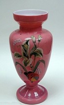 10&quot; Pink Milk Glass Vase ca1900 Floral Hand Decorated Vase Beautiful! - £70.56 GBP