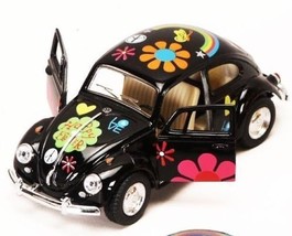 New 5&quot; 1967 Volkswagen Beetle W/ Flowers Decal Diecast Model 1:32 Black ... - £12.86 GBP