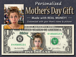 Personalized MOTHER&#39;S DAY GIFT on a Real Dollar Bill Happy Mom Cash Money Custom - £11.68 GBP+