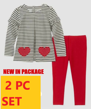 White &amp; Black Stripe Heart Long-Sleeve Top &amp; Red Leggings - Infant 12 MONTHS - £8.08 GBP