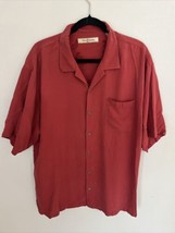 Tommy Bahama Shirt 100% Silk Mens Size XL Red Textured Short Sleeve Butt... - $15.61