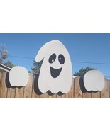 Jumbo Halloween Happy Ghost Fence Peeker Yard Art Garden 24&quot; x 40&quot; Decor... - £116.56 GBP