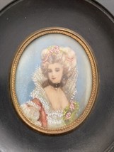 Antique Miniature Portrait Painting French Enamel Lady Marquise De Brimcourt - £136.89 GBP