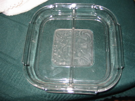 Vintage Square Relish Dish with Frosted Floral Pattern in Center image 4