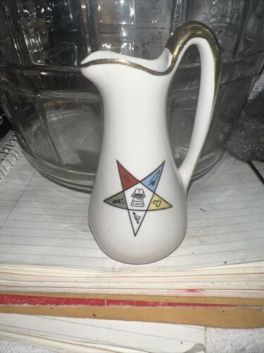 Primary image for Vintage Masonic Order of the Eastern Star Ironstone 4.5”Milk Pitcher - RARE SIZE