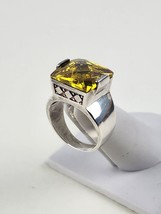 Sterling silver Lemon Quartz Gemstone Square cut Ring size 9.75 diamond pattern - £31.10 GBP