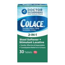 8/27 Colace 2-in-1 Stool Softener Stimulant Laxative - 30 Tablets - $11.38