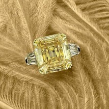 3Ct Asscher Simulated Citrine Engagement Three-Stone Ring 14k White Gold Plated - £99.83 GBP