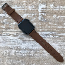 Apple Watch Band Brown Hand-Stitched Saddle Leather for All Apple Watch Series - £31.46 GBP