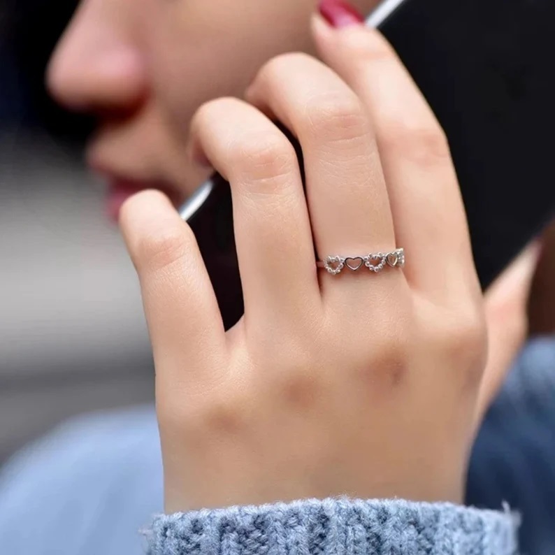 CZ AAA+Moissanite Heart Ring, Heart Wedding band, Anniversary Ring In 925 Silver Item image 3