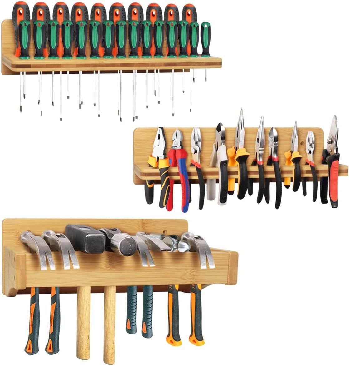 Screwdriver Rack Wall Mount, Wood Pliers Holder, Hammer Rack, Wooden, 3 ... - $42.99