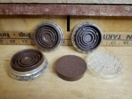 Vintage Furniture Caster Cups Round  Plastic Set Of 4 Clear and Brown Spike - $15.79