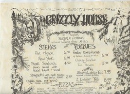 The Grizzly House Menus Banff Avenue Banff Alberta Canada Buffalo Fondue 1970&#39;s - £37.33 GBP