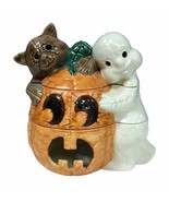 Rare Vtg Hand-painted Ghost Pumpkin Decor Halloween 3 layer candleholder - £56.43 GBP