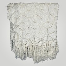 Vintage Handmade Bedspread Star Pattern Fringe Popcorn Boho Tablecloth 86”x110” - £56.86 GBP