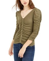 MSRP $29 Crave Fame Juniors&#39; Ruched Textured Top Green Size XS - £6.41 GBP