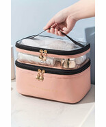 Pink Waterproof PVC Double Layer Cosmetic Bag - $35.35 CAD