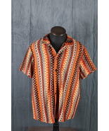 Men&#39;s Button Shirt - Orange and Brown Beach Shirt Way Pattern - Men&#39;s Large - $67.01 CAD