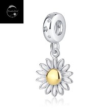 Genuine 925 Sterling Silver Daisy Flower Star Dangle Charm With Gold Plating - £20.90 GBP