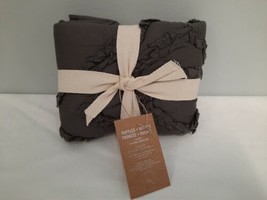 West Elm Quilted Ruffled &amp; Ruched Standard Pillow Sham Slate Gray New w/ Tag - £19.67 GBP