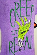 Juniors Purple Tee Shirt Creep It Real Green Zombie Hand Sz M 7/9 Halloween Nwt - £4.80 GBP
