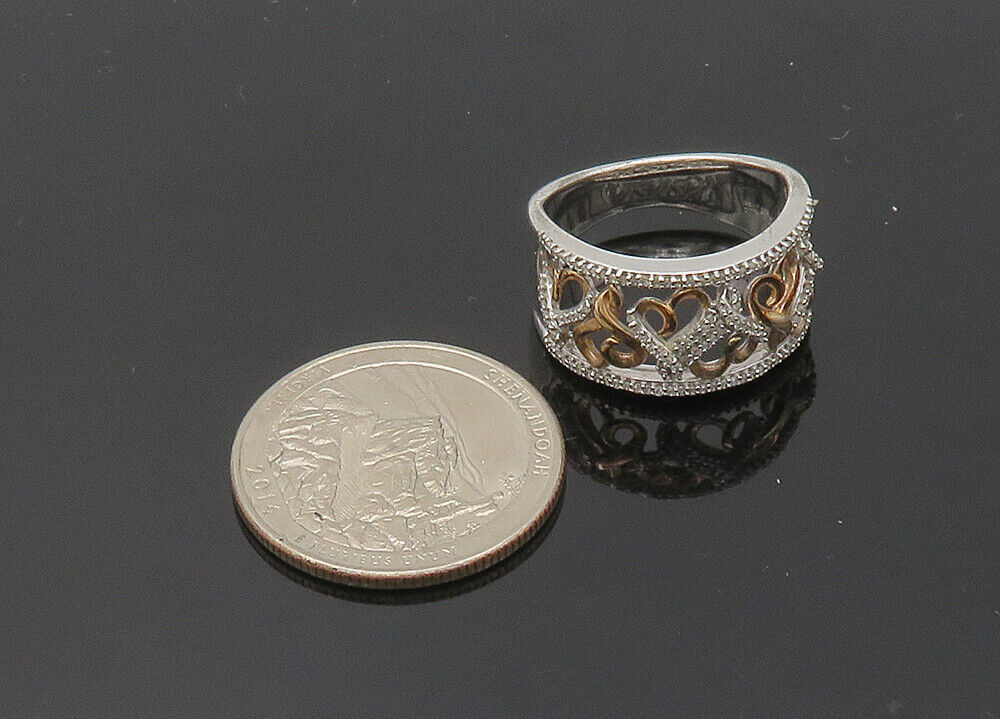 925 Silver - Vintage Shiny Genuine Diamonds Love Hearts Band Ring Sz 7 - RG20863 Item image 2