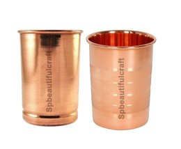 Pure Copper Water Drinking Silvertouch Smooth Plain Tumbler Glass 300ML Set Of 2 - £12.13 GBP