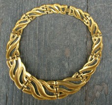 Chunky Collar Statement Necklace Gold Tone 10 Links Twisted Wavy Wide De... - $29.99