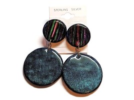 Teal Rainbow Stripe Polymer Clay Earrings - £31.31 GBP