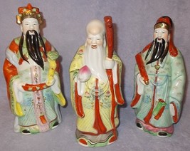 Vintage Porcelain Ceramic Oriental Three Deity Wisemen Figurine Set Fu Lu Shou - £75.05 GBP