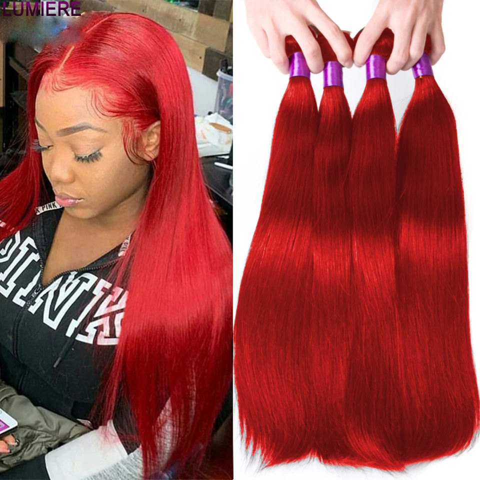 Lumiere Hair 10-30inches 100% Remy Hot Red Peruvian Bone Straight Machine Double - $536.69