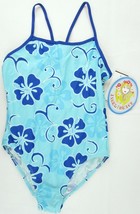 NWT Angel Beach Girl&#39;s Aqua/Blue Floral 1 Pc Racerback Swimsuit, Size 12... - $16.99