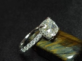 2Ct Cushion Cut engagement ring, Crushed Ice hidden halo Unique Bridal ring - £79.38 GBP
