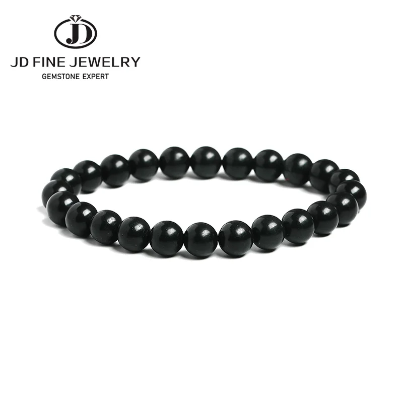 Natural Shungite Stone Magnetic Graphite Beaded Bracelet Bohe Round Black Beads  - £17.63 GBP