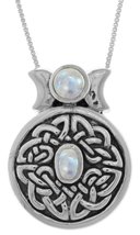 Jewelry Trends Sterling Silver Round Celtic Moon Goddess Pendant with Moonstone  - £70.15 GBP
