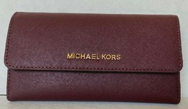 New Michael Kors Jet Set Travel Large Trifold Wallet Leather Merlot - $69.66