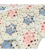 Hand Crocheted Baby Blanket Pink Blue Granny Square Teddy Bear Bows 3D H... - £52.14 GBP
