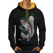 Wellcoda Green Squirrel Hat Mens Contrast Hoodie, Nut Dwarf Casual Jumper - £31.34 GBP