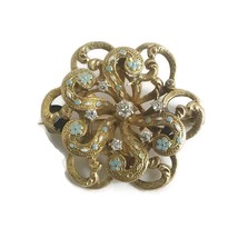 Authenticity Guarantee 
Antique Edwardian Diamond Turquoise Enamel Brooch Pin... - £625.15 GBP