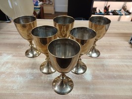 Set Of 6 India Silver Plated Inside Brass Goblets Chalice 6 &quot; Tall Props... - £67.25 GBP