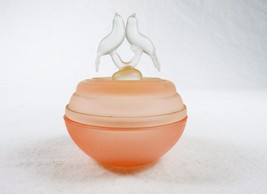 Pink Frosted Trinket Dish w/Clear Frosted Cover, Lovebirds/Doves Finial, Vintage - £23.57 GBP