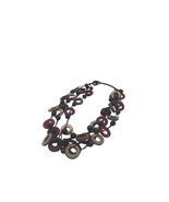 Wooden Circle Bead Triple Strand Necklace Red Beige and Brown 10 in Drop - £10.89 GBP